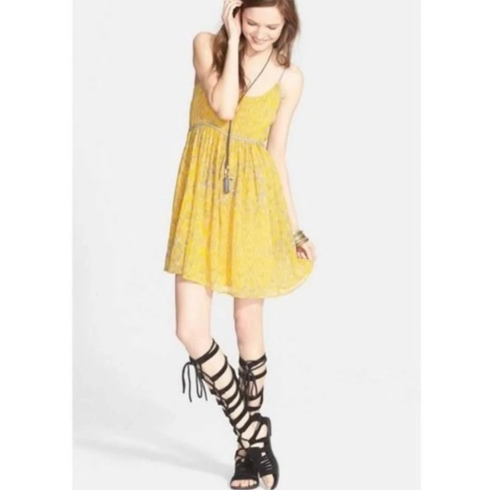 Free People yellow chiffon mini dress